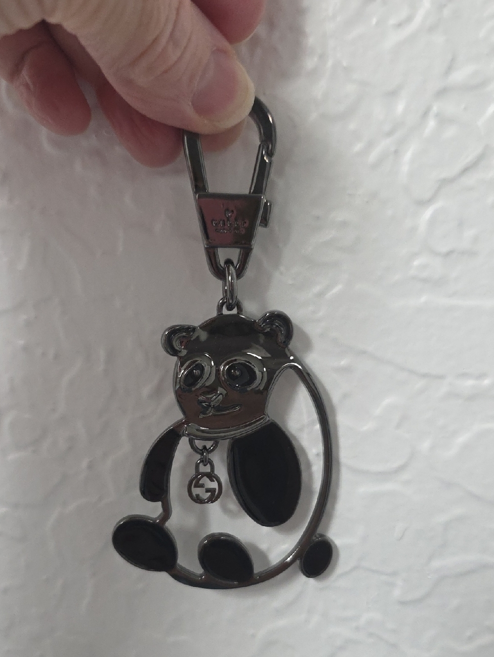 Gucci Black and Silver Panda Charm Keyring